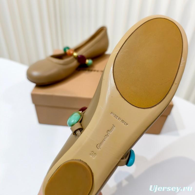 Gianvito Rossi Bohemian Style Turquoise Flat Ballet Shoes - LY00320