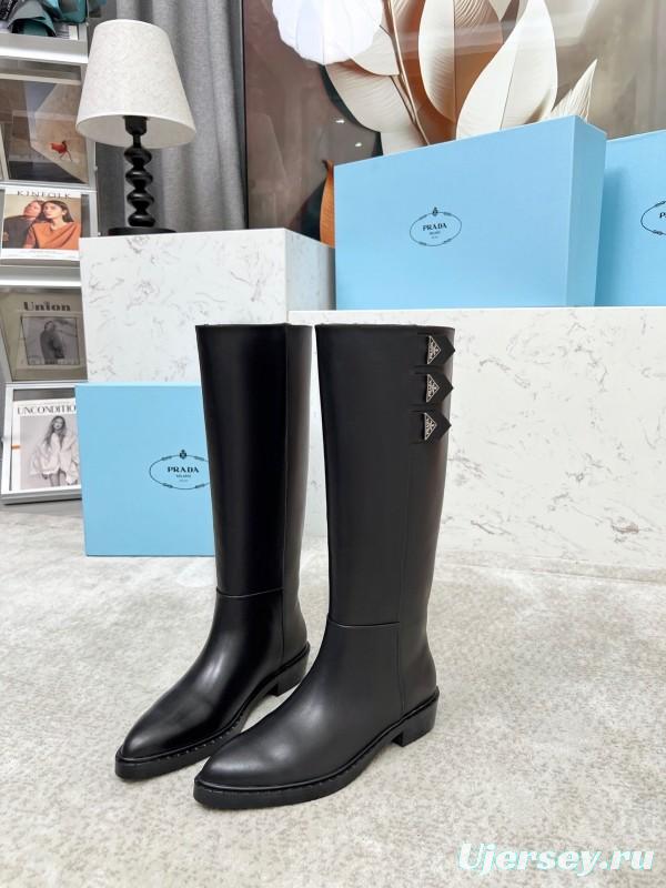 Prada Classic Triangle Logo Pointed Toe Boots - LY00350