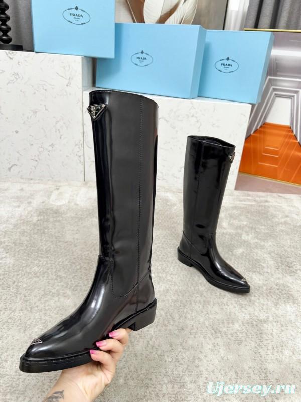 Prada Classic Triangle Logo Pointed Toe Boots - LY00400