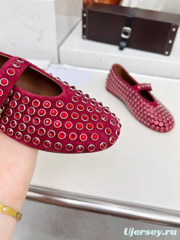 Alaia 2025/SS Crystal-Studded Ballet Dance Shoes with 0.8CM Inner Height - LY00340