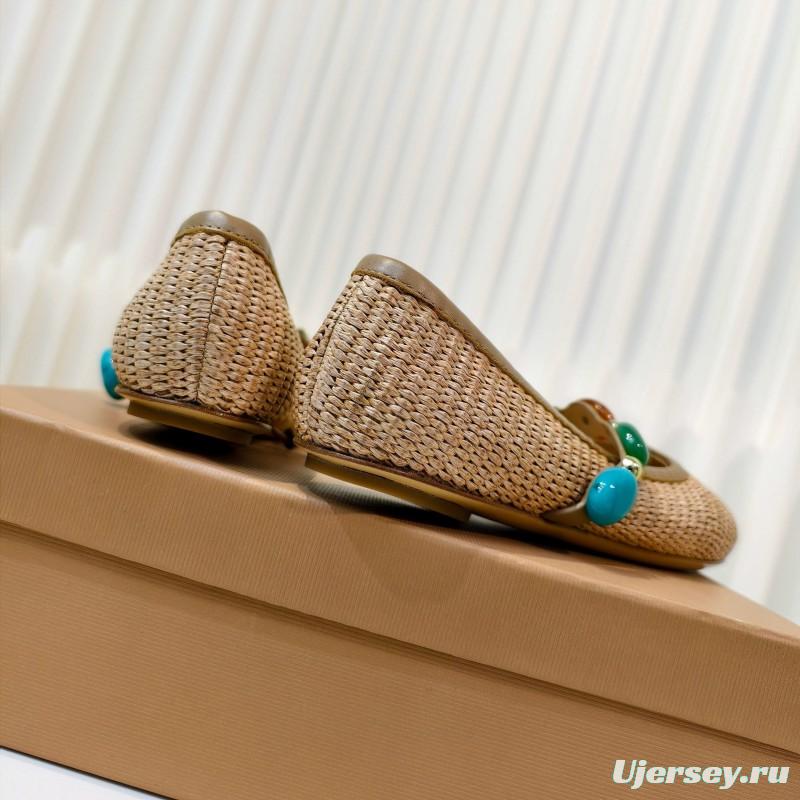 Gianvito Rossi Bohemian Style Turquoise Flat Ballet Shoes - LY00320