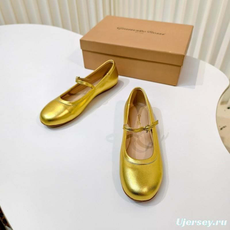 Gianvito Rossi Bohemian Style Flat Ballet Shoes with Simple Buckle Strap - LY00310