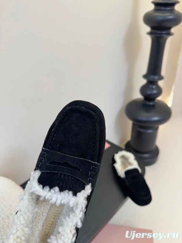 MIUMIU Thick Sole New British Style Wool Loafer Cotton Shoes - KFY00320