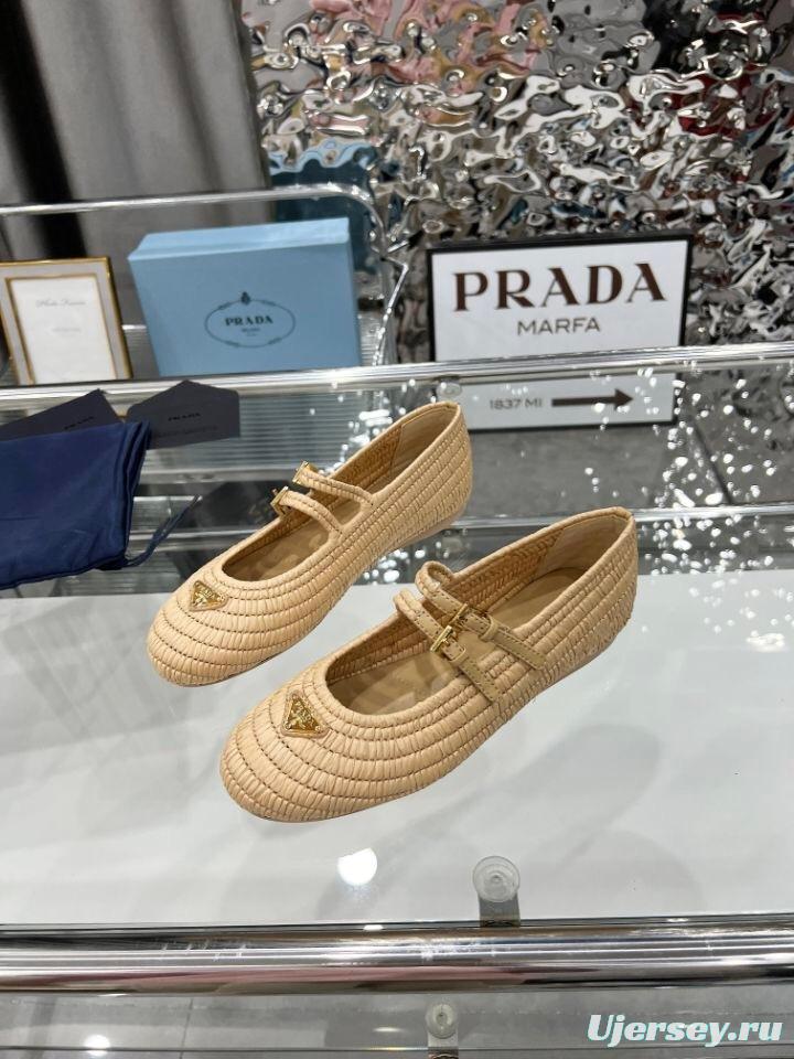 Prada Summer New Raffia Ballet Flats - KFY00340