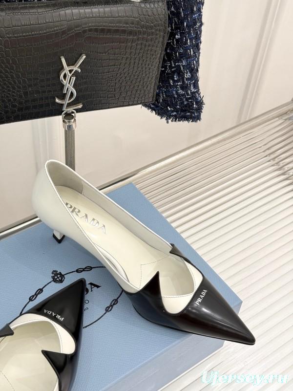 PRADA 2025/SS Catwalk Pointed Toe Kitten Heel Single Shoes - KFY00310