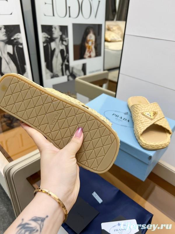 Prada Raffia Handwoven Cross Sandals 2025SS - KFY00260