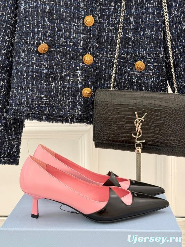 Prada 2025 SS Catwalk Pointed Toe Kitten Heel Single Shoes - KFY00310