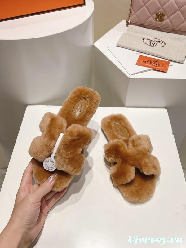 Hermès 2025 SS Love Slippers Flat Wool Slippers - LY00240