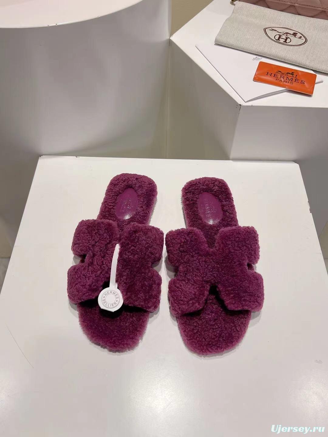 Hermès Teddy Wool Flat Slippers for Autumn Winter - LY00240