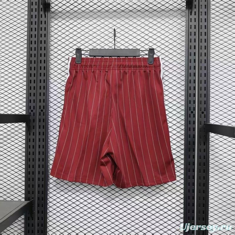 Player Version 25/26 Ajax Burgundy Red with White Side Stripes and Pinstripes Shorts