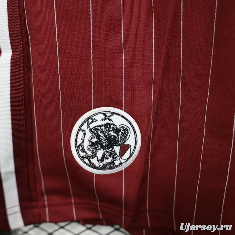 Player Version 25/26 Ajax Burgundy Red with White Side Stripes and Pinstripes Shorts