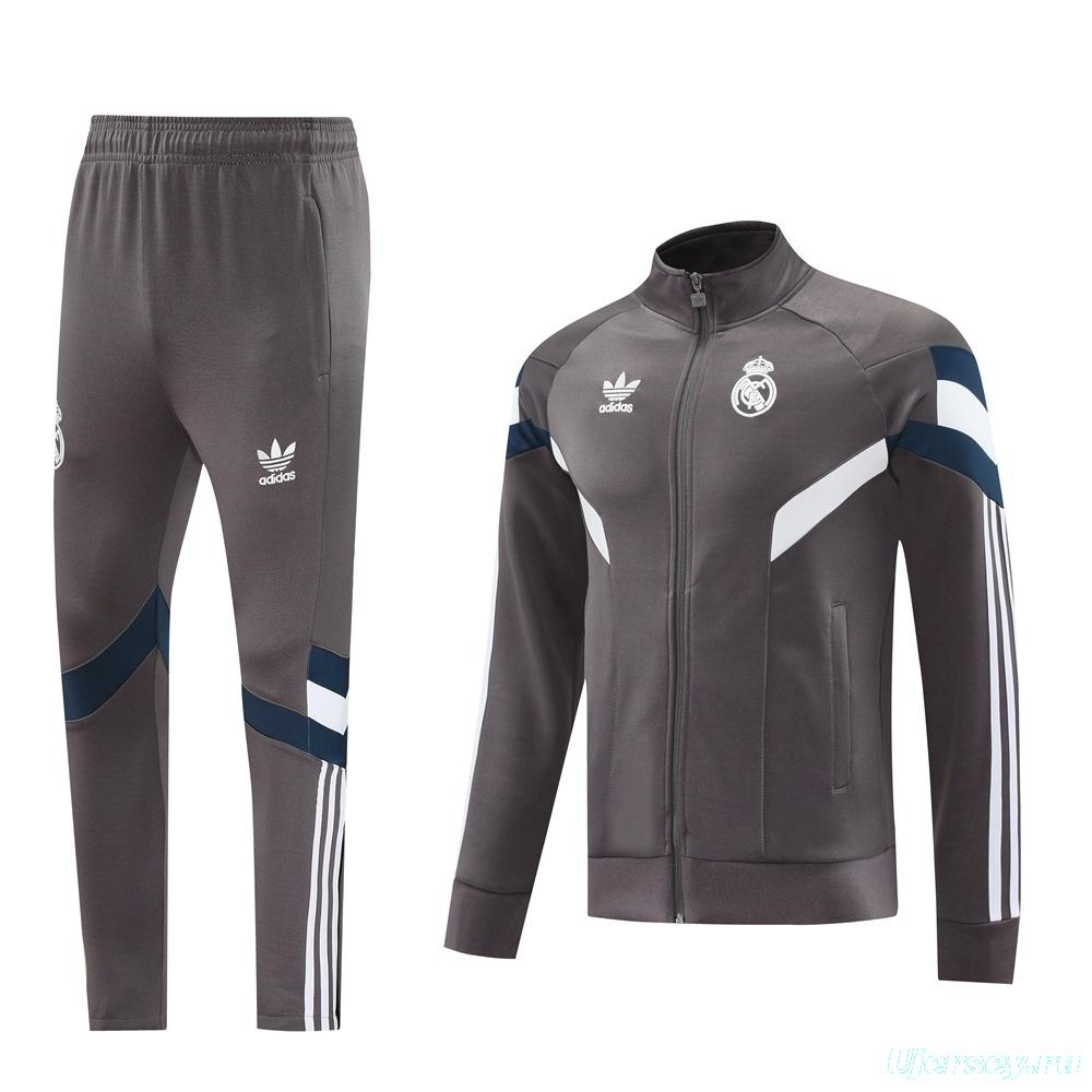 25/26 Real Madrid Light Grey Full Zipper Jacket+Long Pants