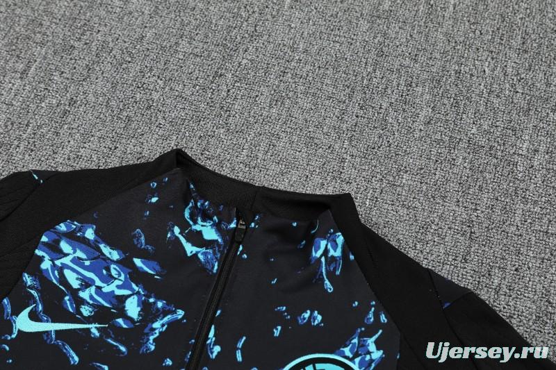 Player Version 25/26 Inter Milan Black with Blue Water Splash Pattern Half Zipper Jacket Tracksuit +Long Pants