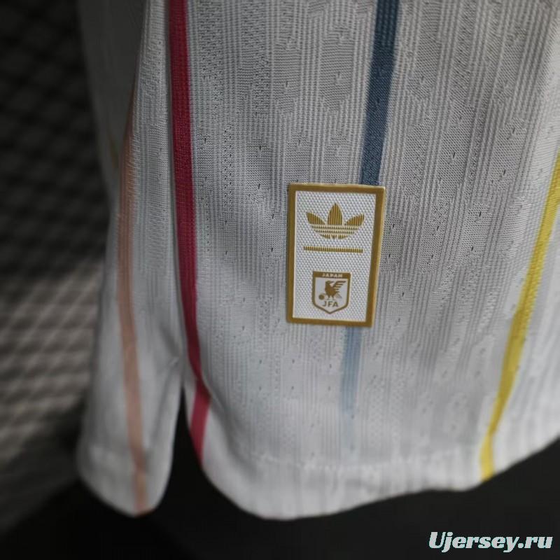 Player Version 2026 Japan Away White with Colorful Vertical Stripe Pattern Jersey