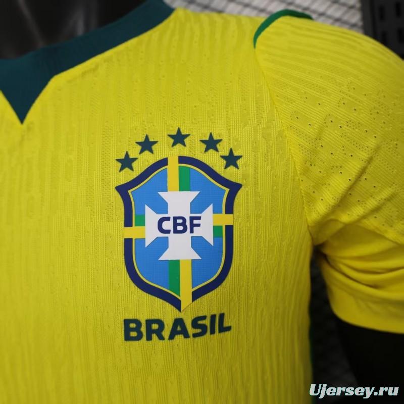 Player Version 2026 Brazil Home Yellow with Vertical Stripe Pattern Jersey