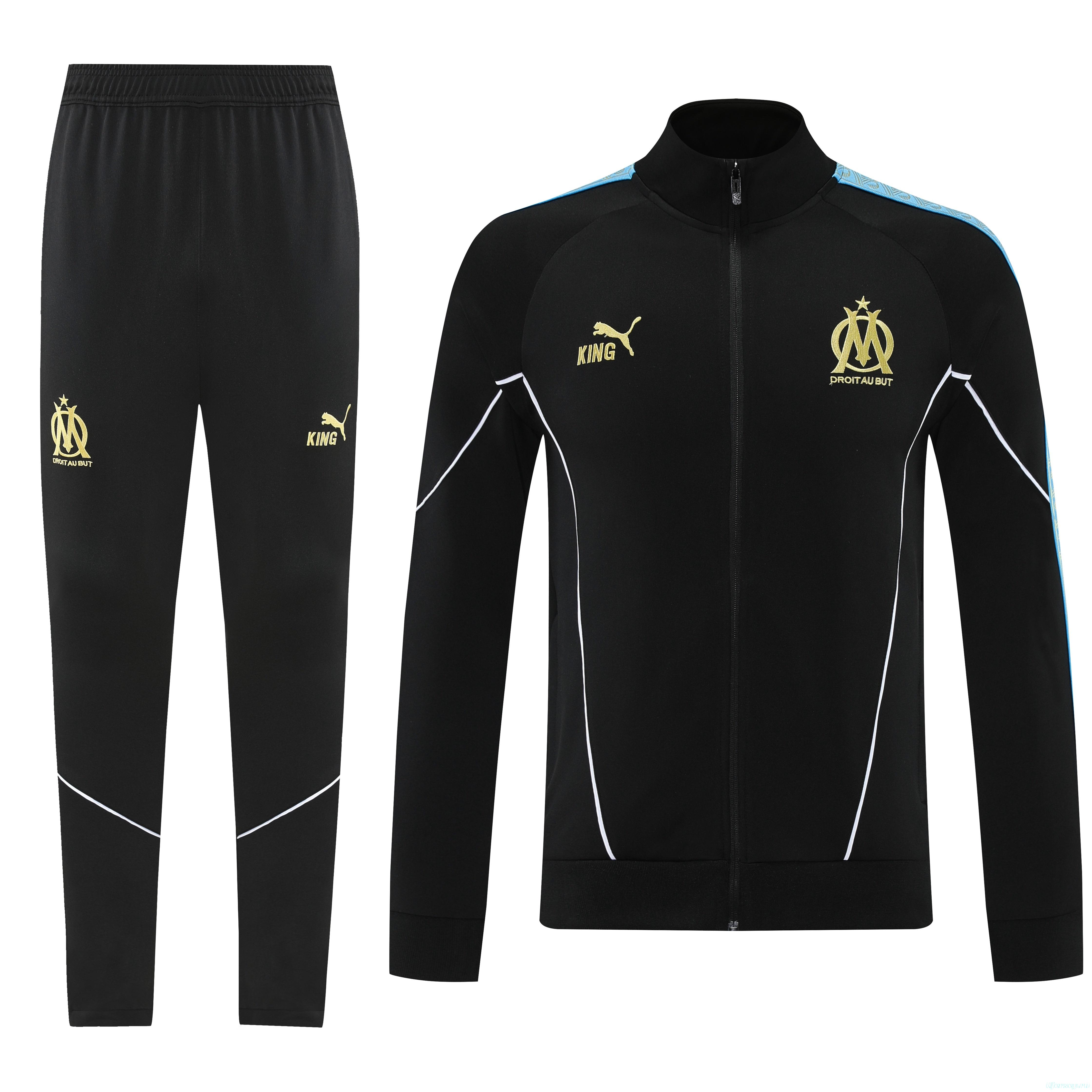 25/26 Olympique Marseille Black Full zipper Jacket Tracksuit+ long pants