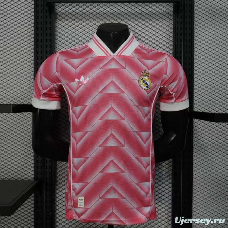 Player Version 1988/89 Real Madrid Third Pink with Geometric Chevron Pattern Jersey