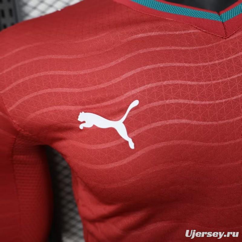 Player Version 2026 Portugal Home Long Sleeve Red with Horizontal Wave Pattern Jersey