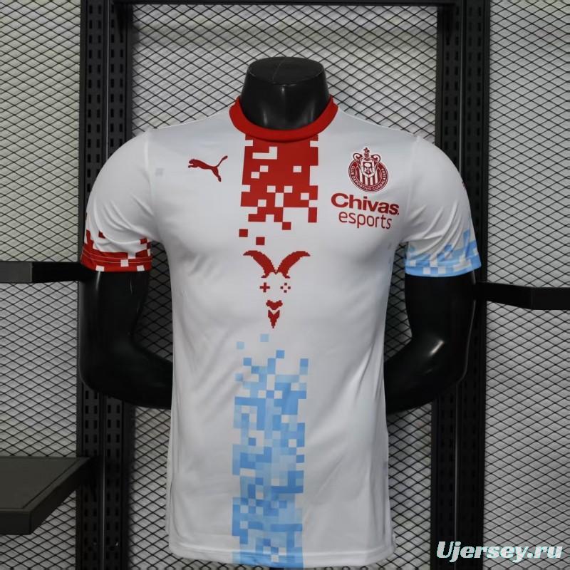 Player Version 25/26 Chivas Guadalajara Esports Third White with Pixel Art Pattern Jersey