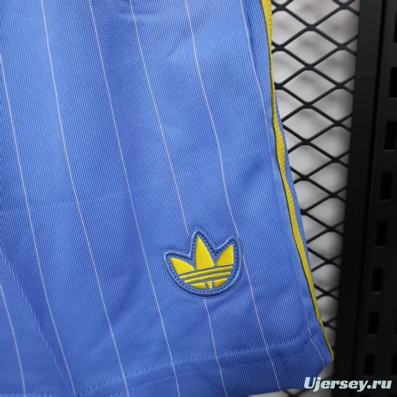 Retro Player Version  1990/91 Manchester United Third Sky Blue with Pinstripe Pattern Shorts