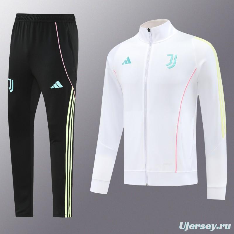 25/26  Juventus White  Full zipper Jacket Tracksuit+ long pants