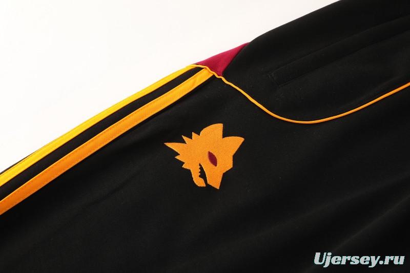 26/27 Roma Black Full Zipper Hooded Jacket Tracksuit + Long Pants