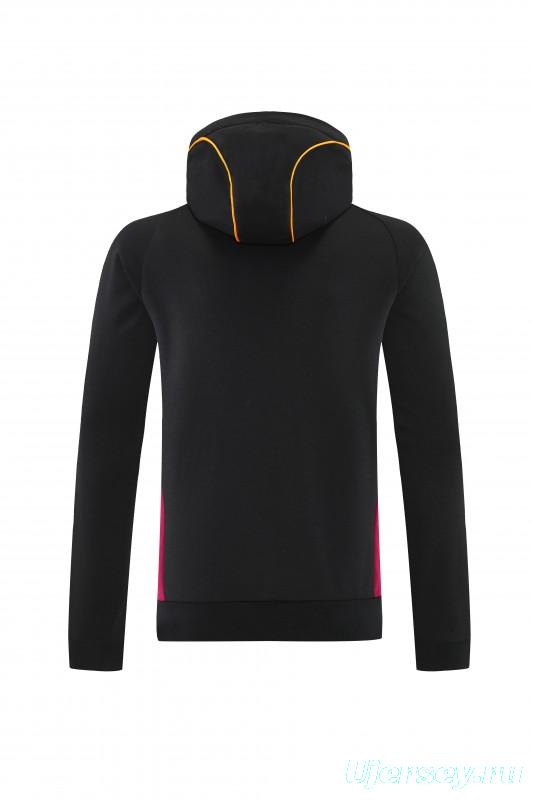 26/27 Roma Black Full Zipper Hooded Jacket Tracksuit + Long Pants