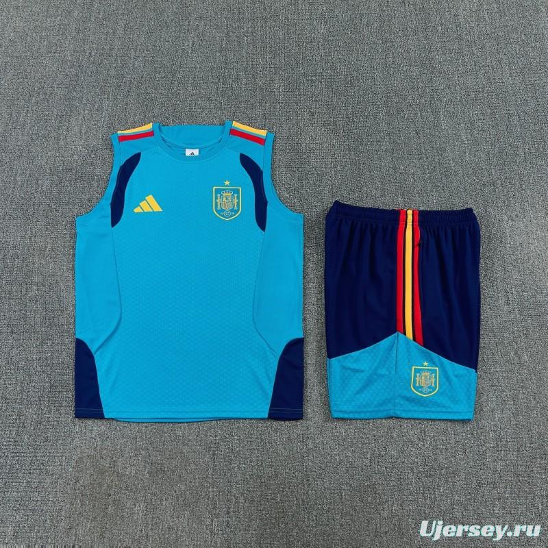 26/27 Spain Light Blue Sleeveless Training Vest +Soccer Shorts