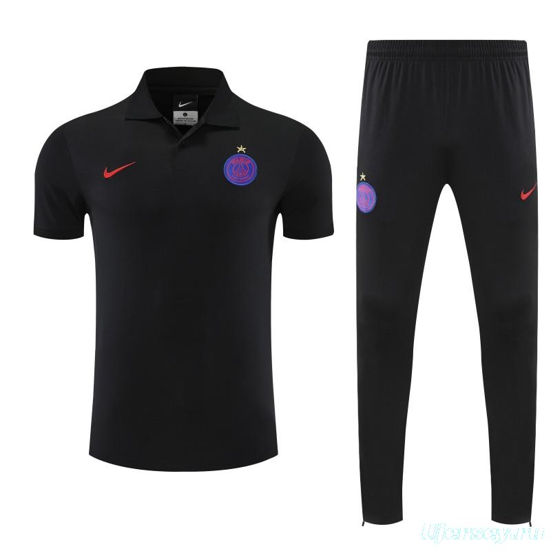 26/27  Paris Black Polo Training Shirt + Long Pants Tracksuit