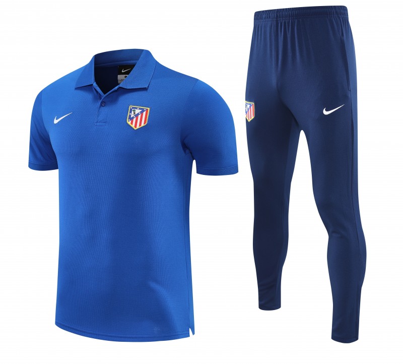 26/27  Atletico Madrid Blue  Polo Training Shirt + Long Pants Tracksuit