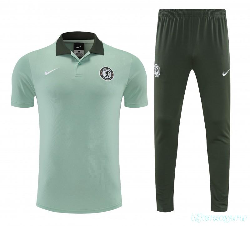26/27  Chelsea Light Green Polo Training Shirt + Long Pants Tracksuit