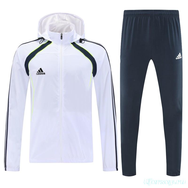 26/27 Adidas  White Full Zipper Hooded Jacket Tracksuit + Long Pants