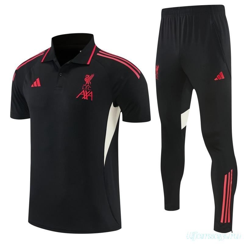 26/27 Liverpool Black Polo Training Shirt + Long Pants Tracksuit