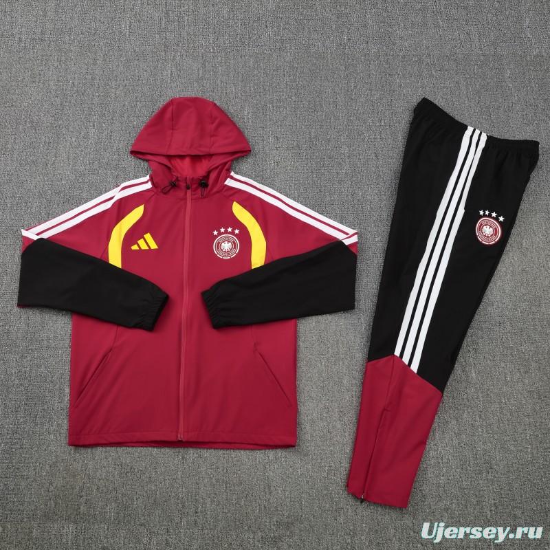26/27 Germany Red Full Zipper Jacket Tracksuit + Long Pants