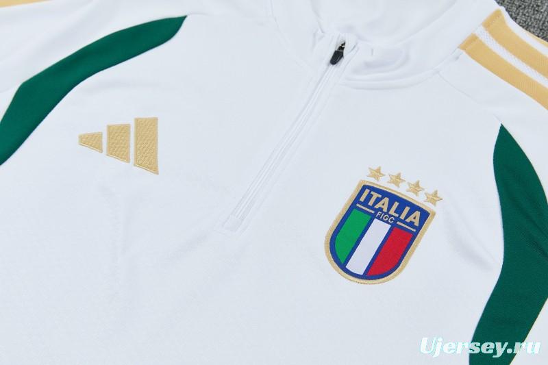 26/27 Italy White Half Zipper Jacket Tracksuit + Green Long Pants