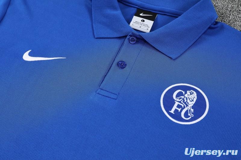 26/27  Chelsea Blue Polo Training Shirt + Black  Long Pants Tracksuit