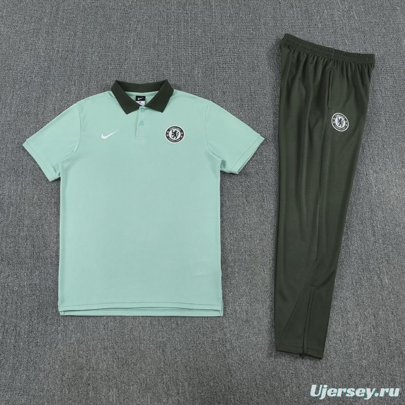 26/27  Chelsea Light Green Polo Training Shirt + Long Pants Tracksuit