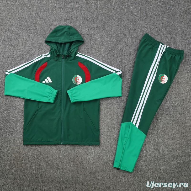 26/27  Algeria Dark Green & Light Green Full Zipper Hooded Jacket Tracksuit + Long Pants