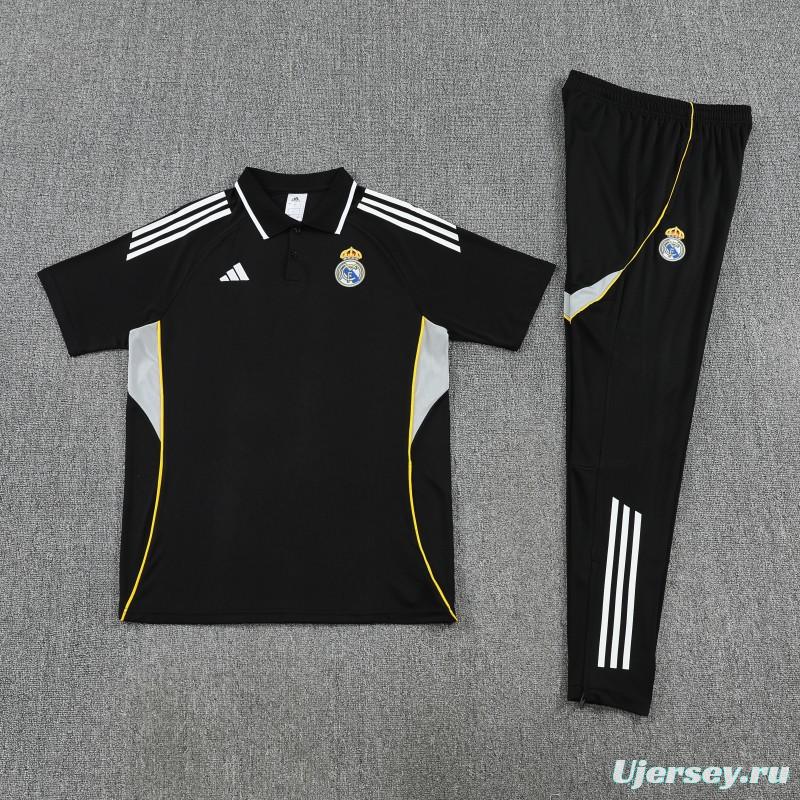 26/27 Real Madrid Black Polo Training Shirt + Long Pants Tracksuit