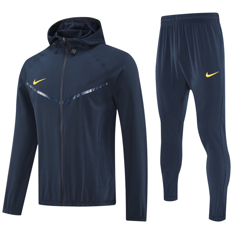 26/27 Nike Navy Blue With Yellow logo Full Zipper Hooded Jacket Tracksuit + Long Pants