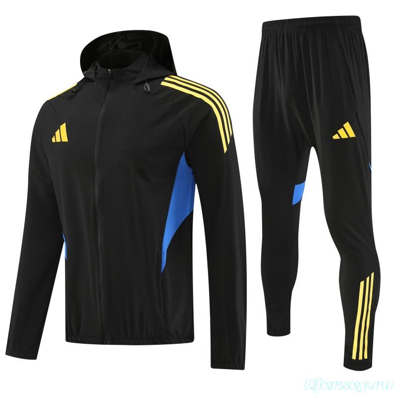 26/27 Adidas Black With Yellow logo Full Zipper Hooded Jacket Tracksuit + Long Pants