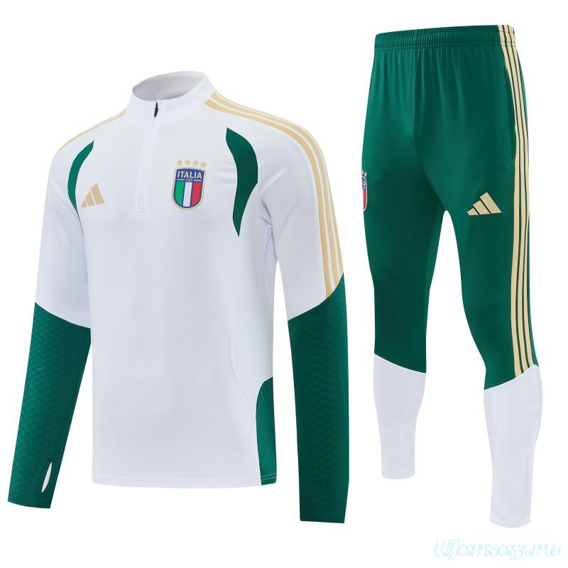 26/27 Italy White Half Zipper Jacket Tracksuit + Green Long Pants