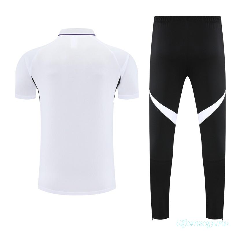 26/27  Manchester United White Polo Training Shirt + Long Pants Tracksuit