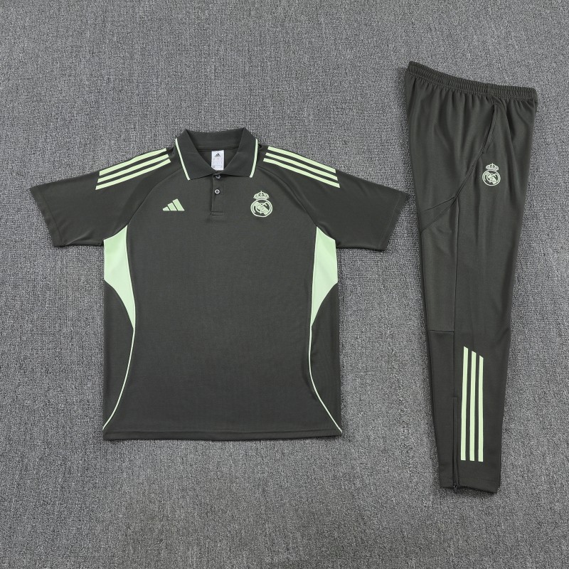 26/27 Real Madrid Black  Polo Training Shirt + Long Pants Tracksuit