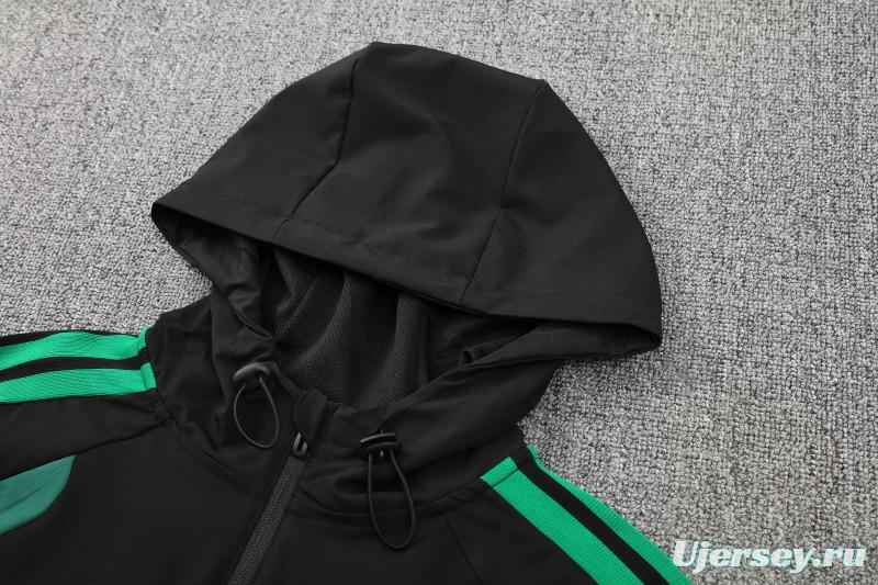 26/27  Mexico Black & Dark Green Full Zipper Hooded Jacket Tracksuit + Long Pants