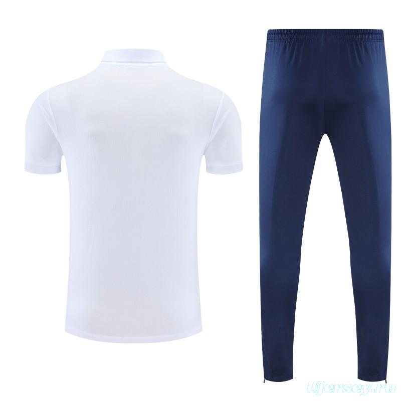 26/27  Paris White Polo Training Shirt +Navy Blue  Long Pants Tracksuit