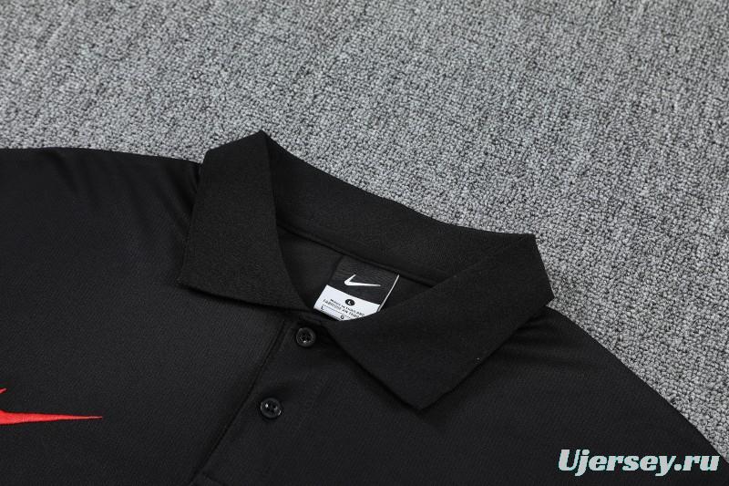 26/27  Paris Black Polo Training Shirt + Long Pants Tracksuit