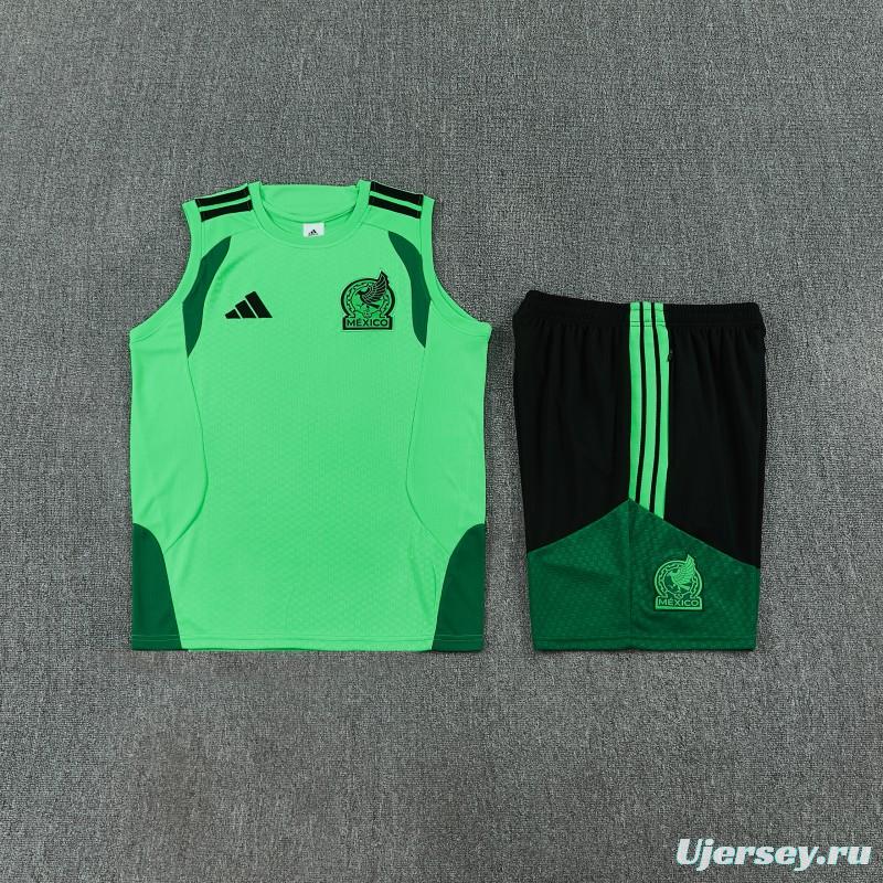 26/27  Mexico Green Sleeveless Training Vest + Black Shorts Set