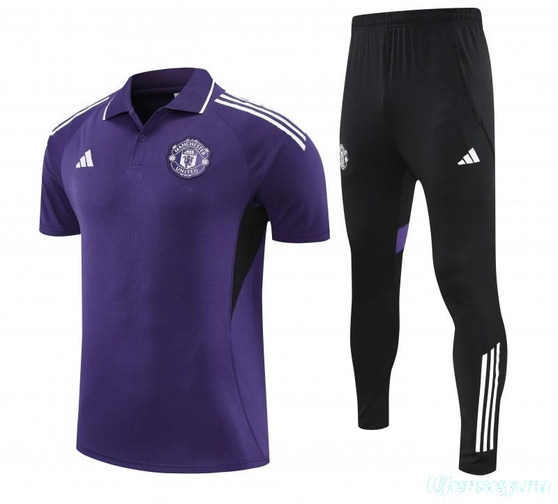 26/27  Manchester United Purple Polo Training Shirt + Long Pants Tracksuit