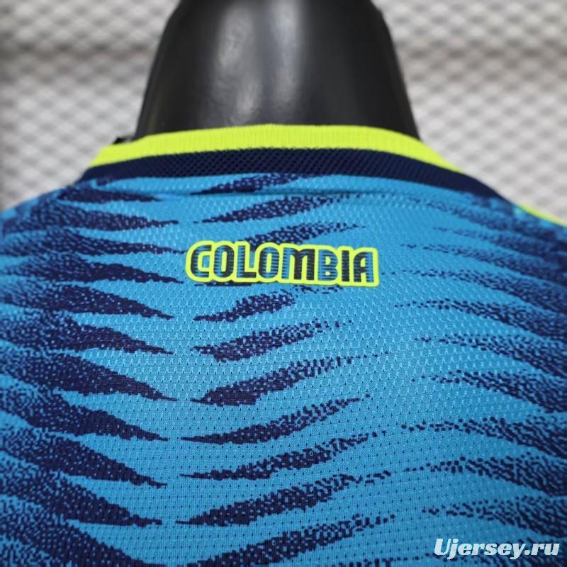 Player Version 2027 Colombia Away Blue with Wave Jacquard Pattern Long Sleeve Jersey